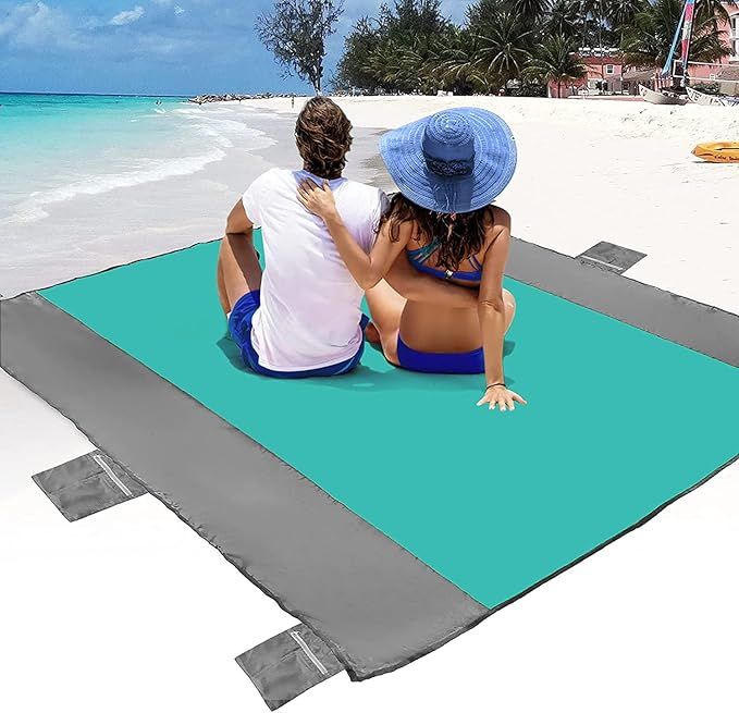 POPCHOSE Sandfree Beach Blanket, Large Sandproof Beach Mat for 4-7 Adults, Waterproof Pocket Picn... | Amazon (US)