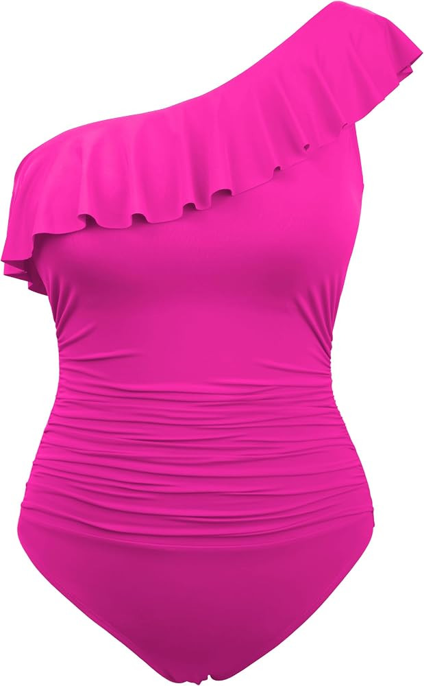 Hilor Women's One Piece Swimsuit One Shoulder Ruffle Tummy Control Bathing Suit Modest Slimming S... | Amazon (US)