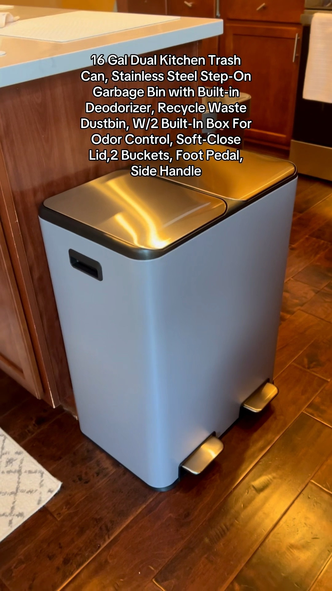Since we upgraded our kitchen, might as well upgrade our trash can too. 
This gem is a 16 Gal Dual Kitchen Trash Can, Stainless Steel Step-On Garbage Bin with Built-in Deodorizer, Recycle Waste Dustbin, W/2 Built-In Box For Odor Control, Soft-Close Lid,2 Buckets, Foot Pedal, and Side Handle. 
It’s 11% off right now so hurry!

#LTKSaleAlert #LTKHome