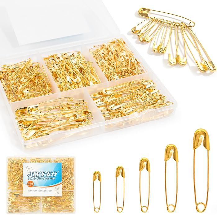 320Pcs Gold Safety Pins Assorted,5 Different Sizes Large and Small Safety Pins for Clothes, Pins ... | Amazon (US)