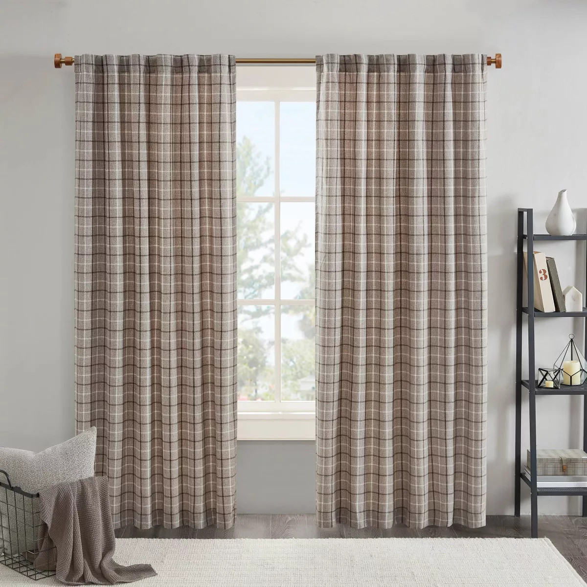 Madison Park Light Filtering Preston Plaid Rod Pocket and Back Tab Curtain Panel with Fleece Lini... | Target