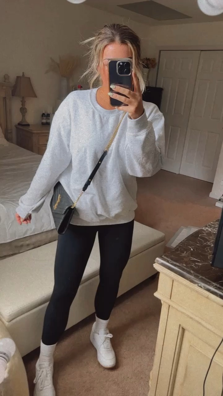 Who else went through a fools spring and is now freezing again? 🫠 paired some basic black leggings with this soft but not too thick crewneck which is perfect for this kind of weather, and I sized up to a medium for extra room. I can’t wait to buy more colors!

#LTKSeasonal #LTKfit