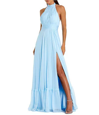 Chiffon Mock Neckline Sleeveless Tiered Gown | Dillard's