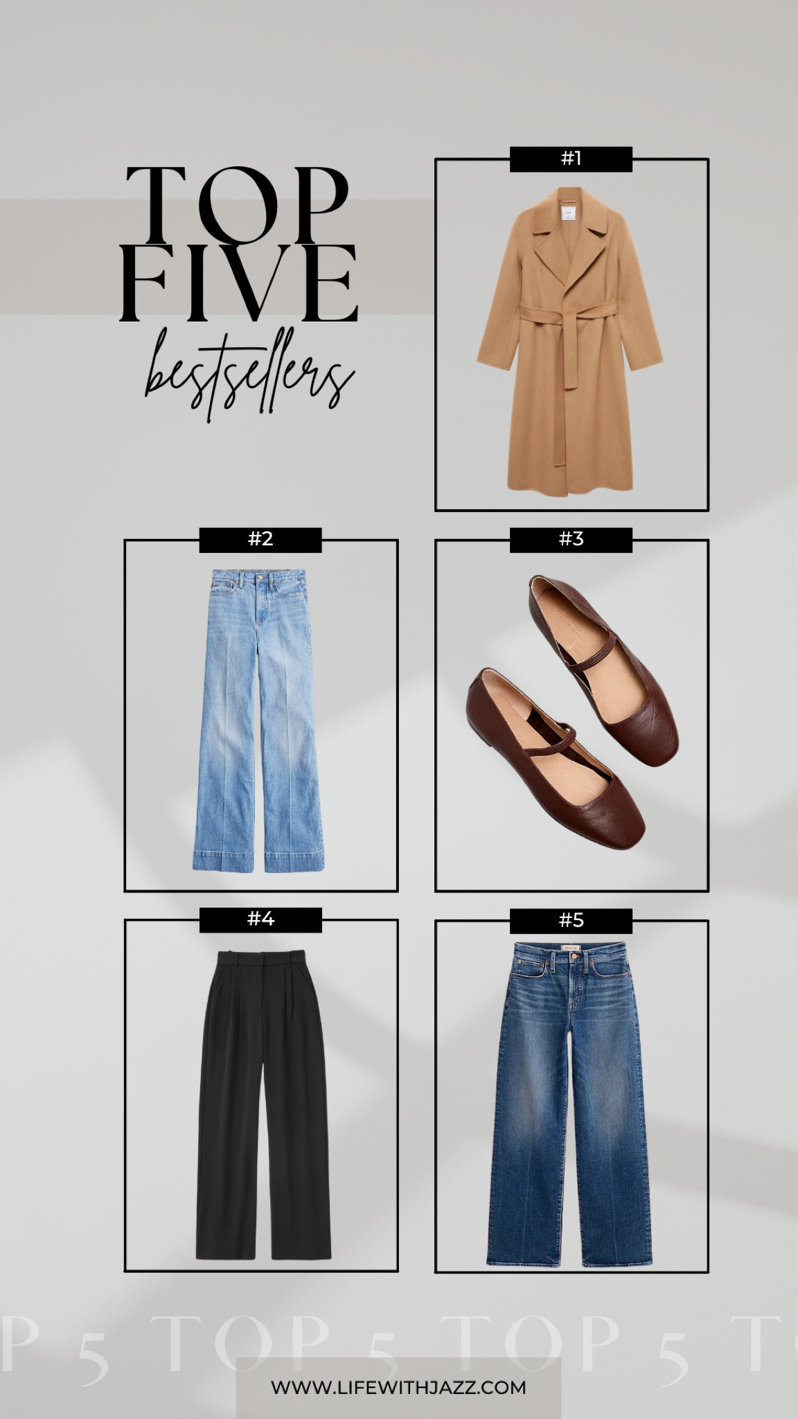 This week’s top 5 bestsellers: 

1. Mango camel coat - my favorite + most worn coat, it always sells out! 
2. Jcrew denim trousers - still on sale for under $150, a great elevated pair of jeans 
3. Madewell the Greta ballet flats - just got these! I love how simple and comfortable they are, available in multiple colors 
4. Abercrombie Sloane tailored wide leg trousers - available in multiple colors 
5. Madewell the PV wide leg jeans - have a little bit of stretch 

#LTKSeasonal