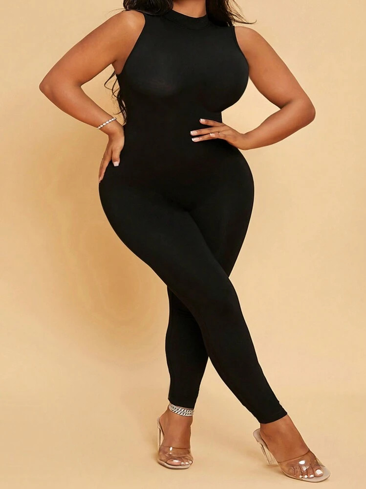 SHEIN SXY Plus Size Summer Sleeveless Tight One Piece Jumpsuit, Casual & Minimalist | SHEIN