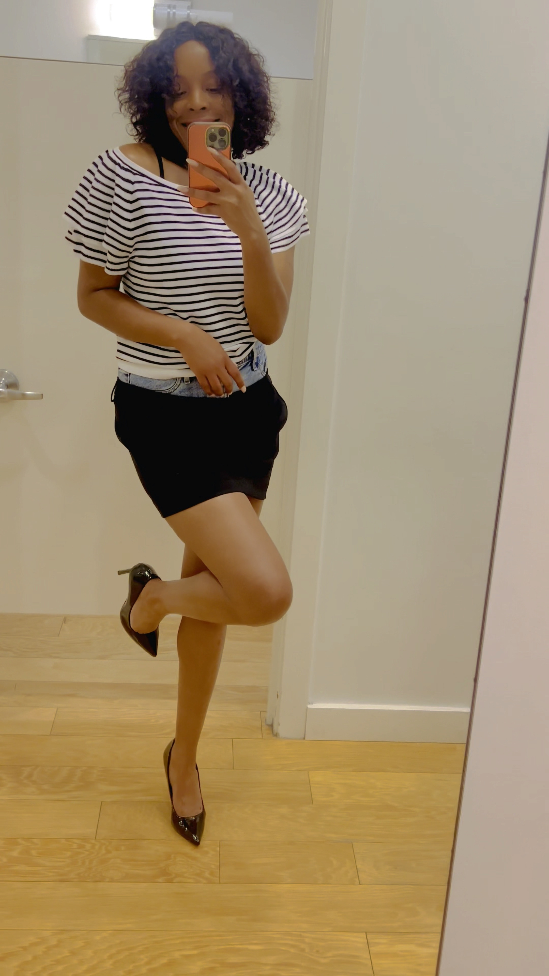 Stepping into Tuesday with sass and style! Rocking my Striped Crew Neck Short Ruffle Sleeve Sweater paired with a High Waisted Denim Waist Mini Skirt and killer Classic Pointed Toe Pumps. Serving up hot and sexy vibes all day long! 

#LTKsalealert #LTKstyletip #LTKSeasonal