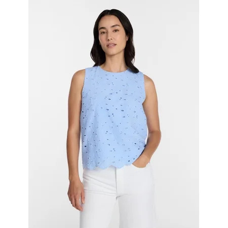 Time and Tru Women’s and Women’s Plus Eyelet Embroidered Top, Sizes XS-4X | Walmart (US)