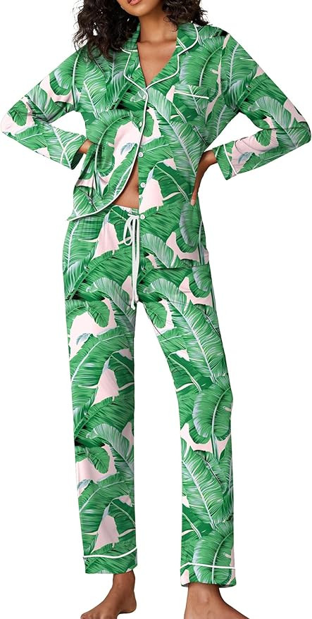 Ekouaer Pajamas Women's Long Sleeve Sleepwear Soft Button Down Loungewear Pjs Lounge Set Nightwea... | Amazon (US)