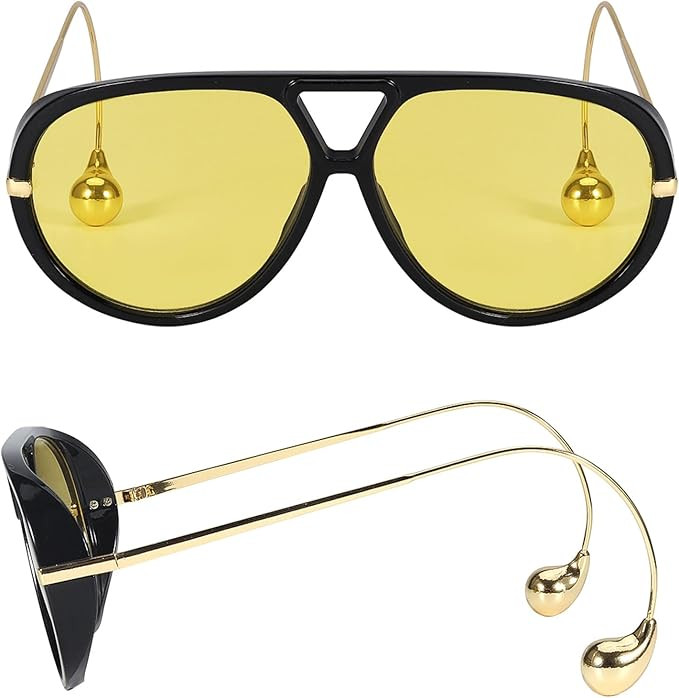 Oversized Aviator Sunglasses with Earring for Women Large Big UV400 Protection Designer 2025 Ladi... | Amazon (US)