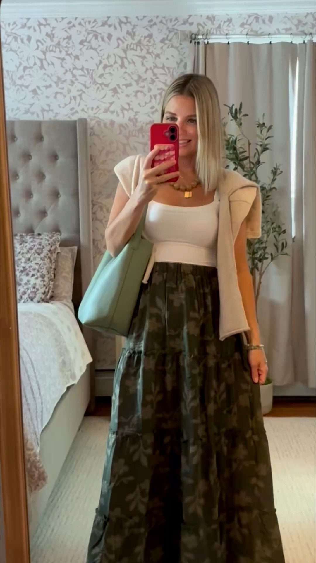 Love this maxi skirt- the length is incredible. 
Elastic waist 🙌🏼 
Tank with built in cups- bra free summer! Truly a must! 

Soft leather bag, medium size- soooo nice and has been made into my every day bag now!

#LTKootd #LTKSaleAlert #LTKPetite