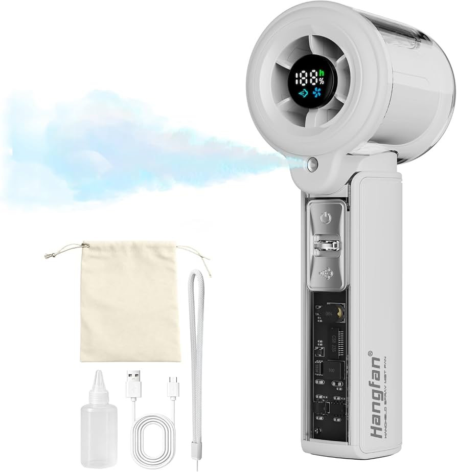 portable Handheld Fan with Mist Spray,1-100 Speed Toggle Button & LED Digital display,extra-large... | Amazon (UK)