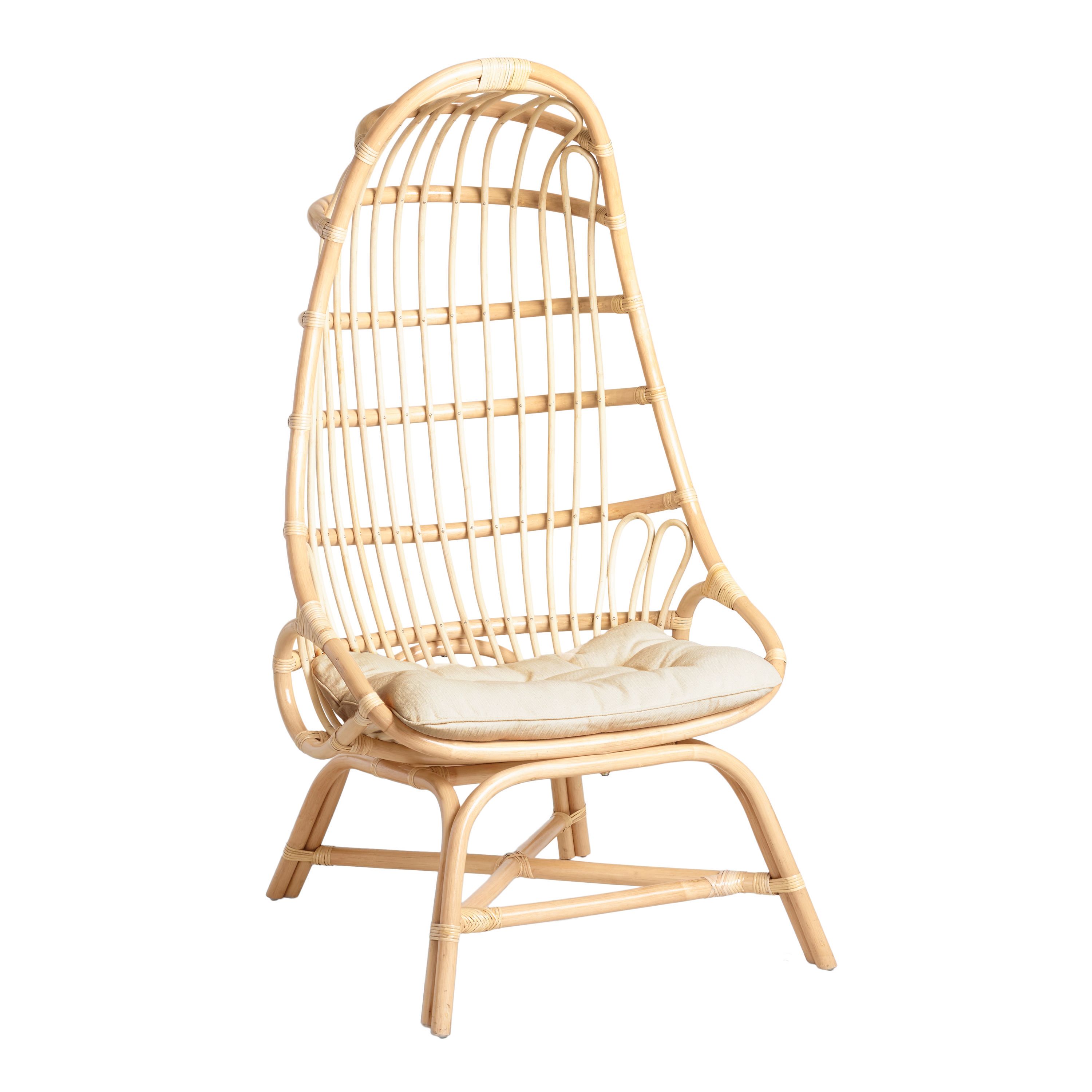 Fallon Natural Rattan Cocoon Chair with Cushion - World Market | World Market