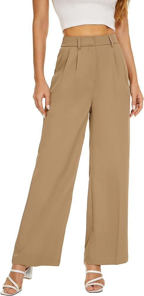 Women's Wide Leg Pants High Elastic Waisted in The Back Business Work Trousers Long Straight Suit... | Amazon (US)