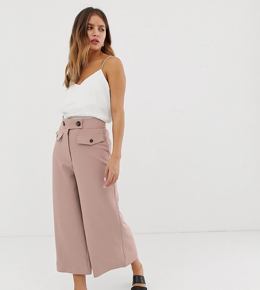New Look crop culotte pants with button detail in mid pink | ASOS (Global)