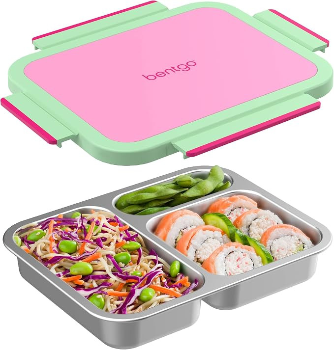 Bentgo Stainless Steel Lunch Box, Leak-Proof, 3 Compartments, 4.3 Cups | 18/8 Stainless Steel Tra... | Amazon (US)