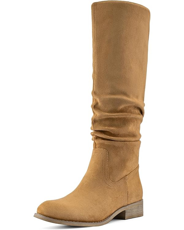 Shoe'N Tale Women's Knee High Boots Flat Low Heel Slouch Pointed Toe Winter Shoes with Side Zippe... | Amazon (US)