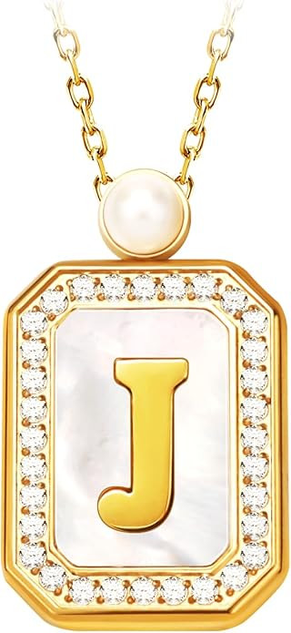 Initial Letter Necklace with Mother of Pearl Inlay | Amazon (US)