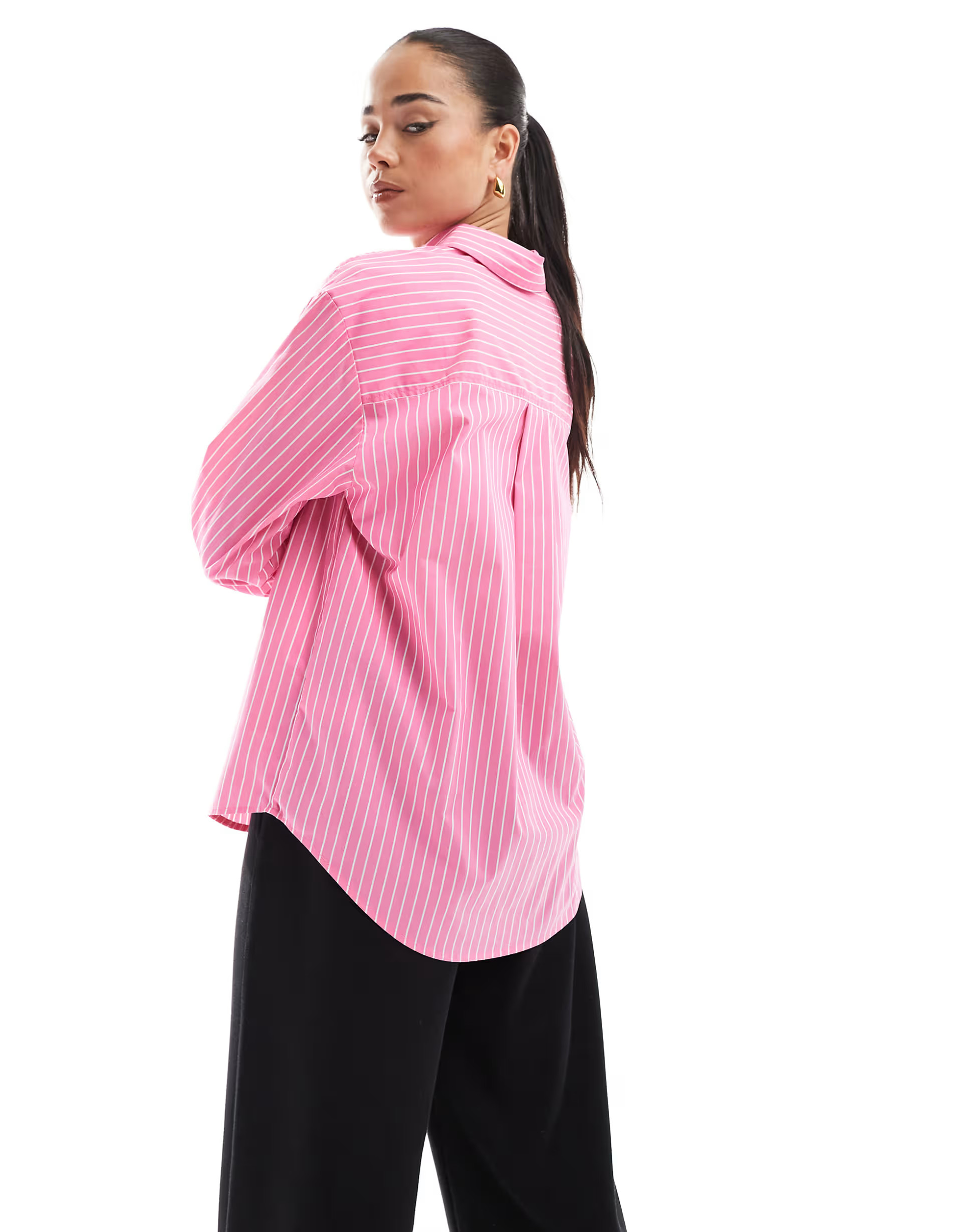 Bershka oversized shirt in pink pinstripe | ASOS | ASOS (Global)