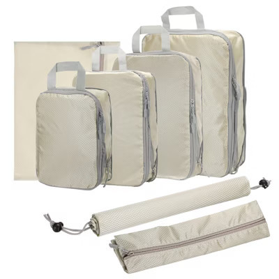 Unique Bargains Compression Packing Cube Expandable Storage Travel Luggage Organizers 7 Pcs Beige | Target