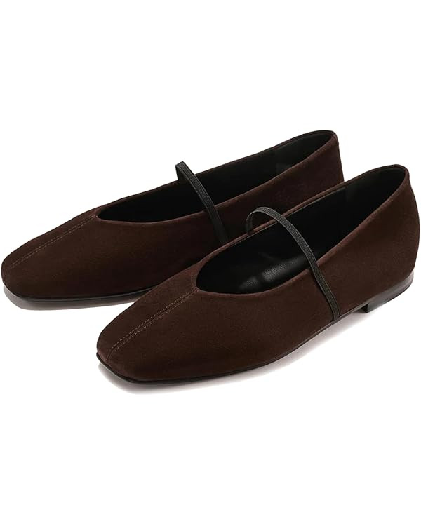 Ballet Flats for Women Square Toe Mary Jane Flat Comfort Slip On Work Ballerina Shoes with Elasti... | Amazon (US)