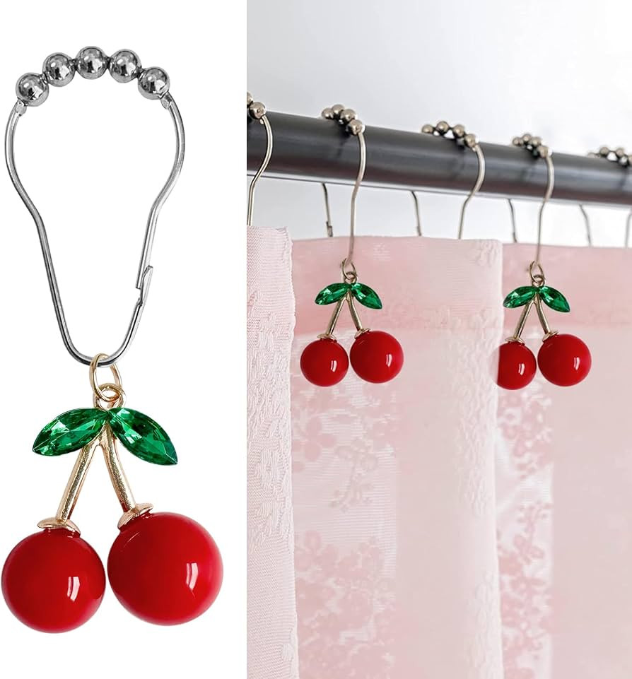 Cherry Bathroom Decor Curtain Hooks Rings for Bathroom Shower Rod (12pcs) - Rust Proof Metal Stai... | Amazon (US)