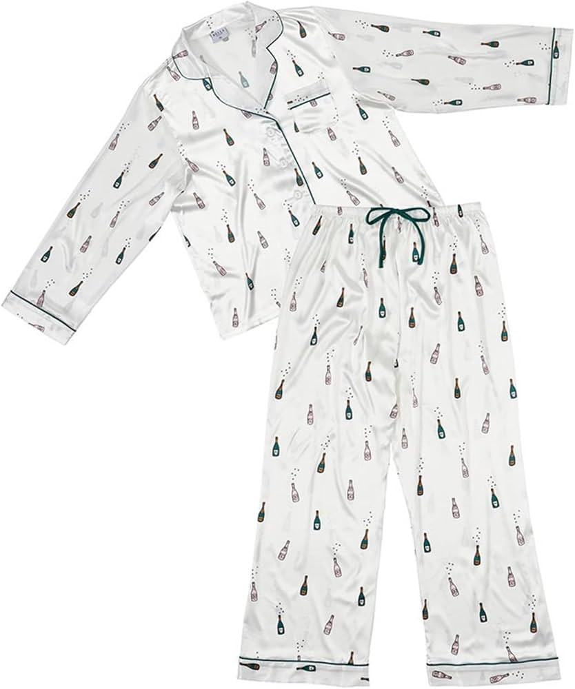 Bella Matching Pajama Sleep Set For Women, Long Sleeve and Pant 2-Piece Loungewear, Polyester Sat... | Amazon (US)