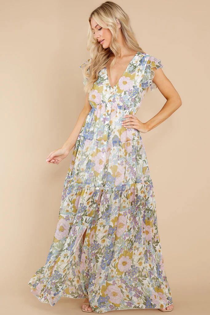 You're My Love White And Blue Floral Print Maxi Dress (BACKORDER MAY) | Red Dress 