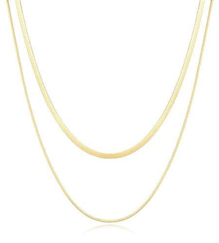Jewlpire Layered Gold Necklace for Women, 14k Plated Gold Layered Necklaces for Women, Dainty Herringbone Chain Necklaces | Amazon (US)