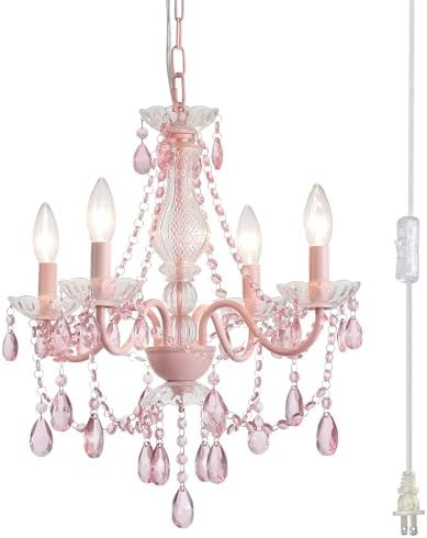 Plug in Crystal Pink Chandelier, Not acrylic Crystal,Mini 4 Lights for Girls Room,Pink Crystals H... | Amazon (US)