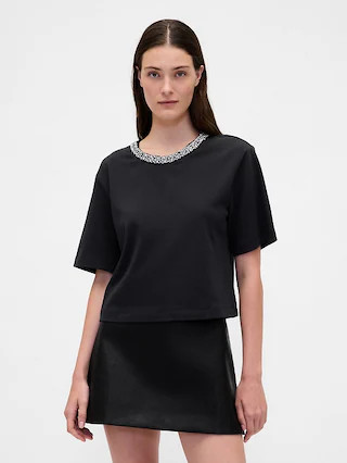 Heavyweight Jewel-Neck Crop T-Shirt | Gap (US)