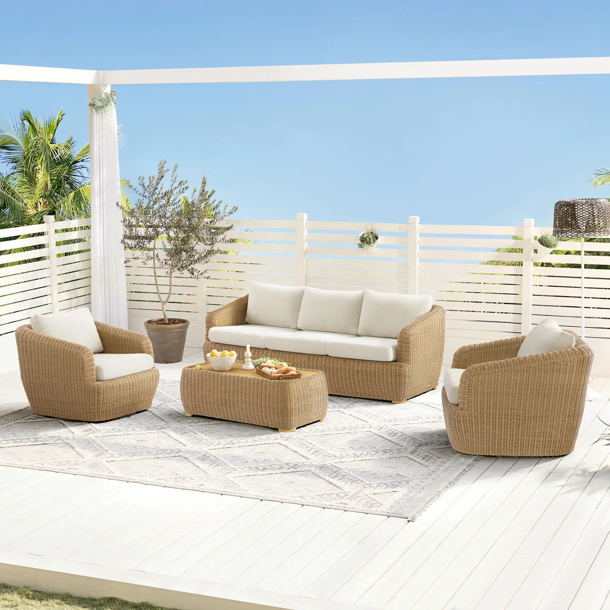 Cambelle Wicker Outdoor Patio Conversation Set With Swivel Chairs | Wayfair North America