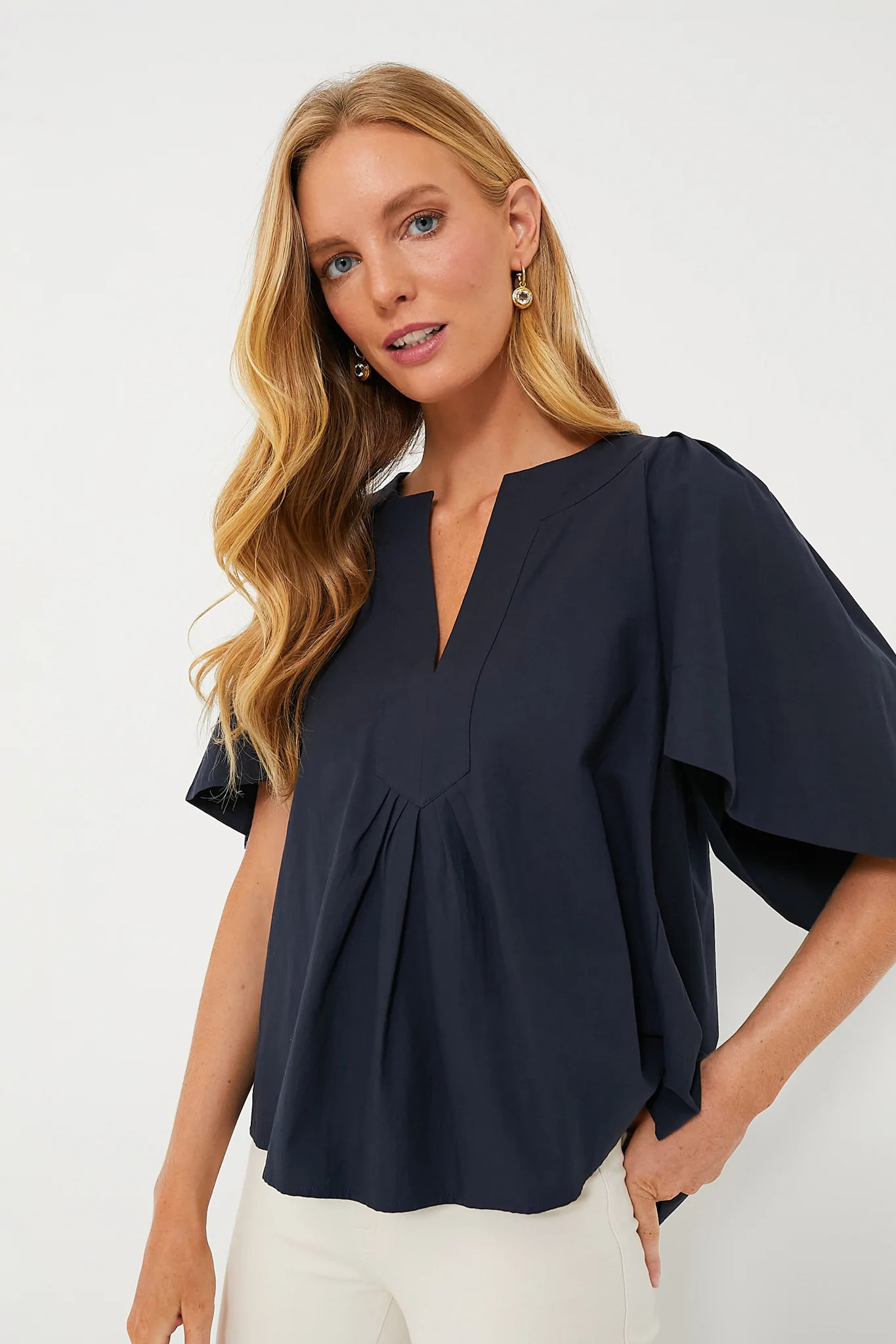 Navy Finley Flutter Sleeve Top | Tuckernuck (US)