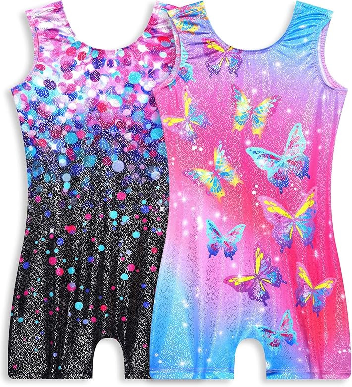 Snowheart Toddler Girls Gymnastics Leotards - 2 Pack Sparkly Sleeveless Biketards, One-Piece for ... | Amazon (US)