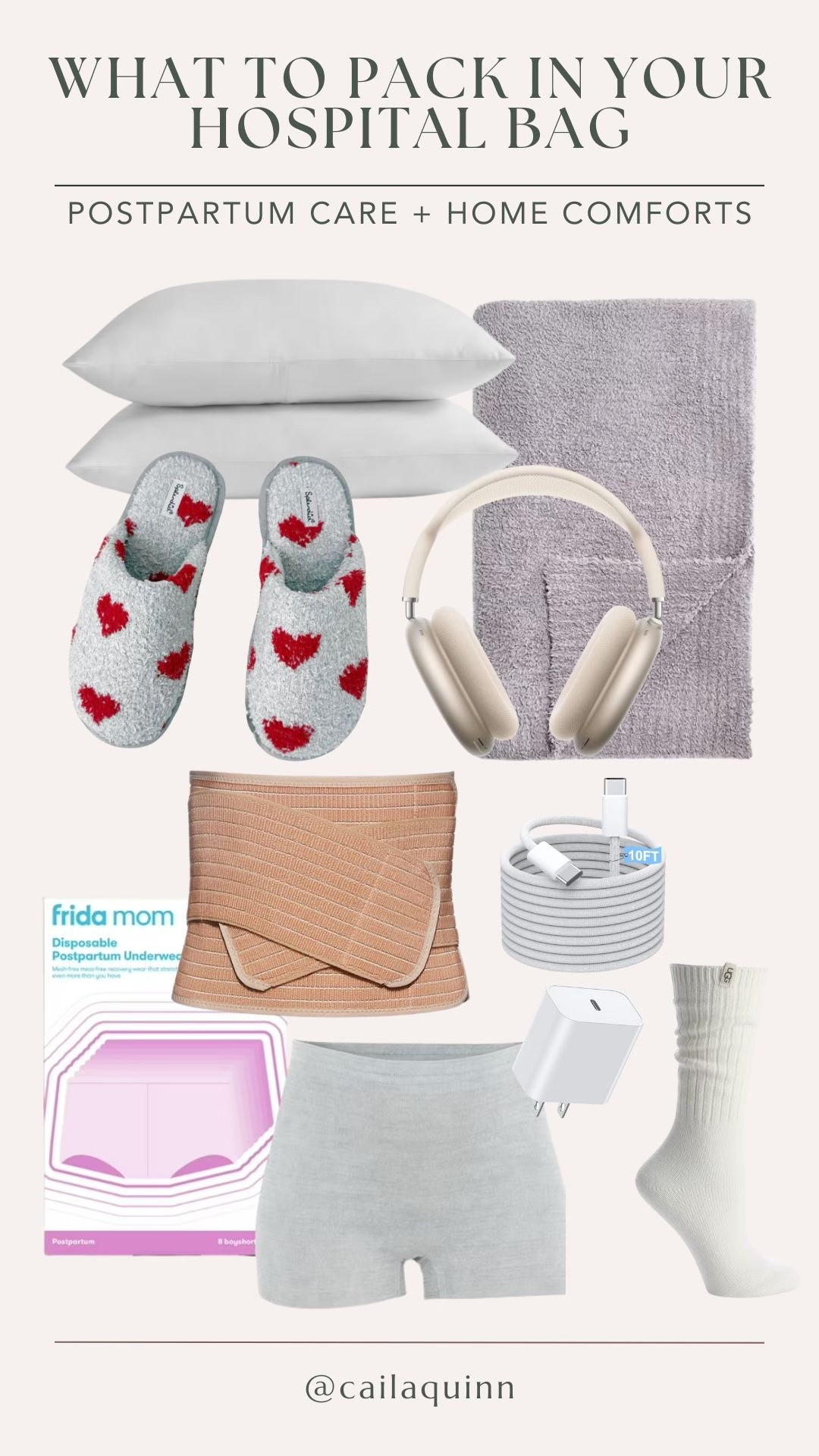 What to pack in your hospital bag 🤍 Postpartum Care + Home Comforts
• Disposable postpartum underwear
• Belly band
• Extra-long phone charger
• Headphones (late-night feeds without waking dad or baby)
• Snacks (gum + oatmeal-based snacks for lactation)
• Fuzzy grippy socks
• Slippers
• 2 pillows (1 for mom, 1 for dad)
• 1 cozy blanket

#LTKBaby #LTKKids #LTKBump