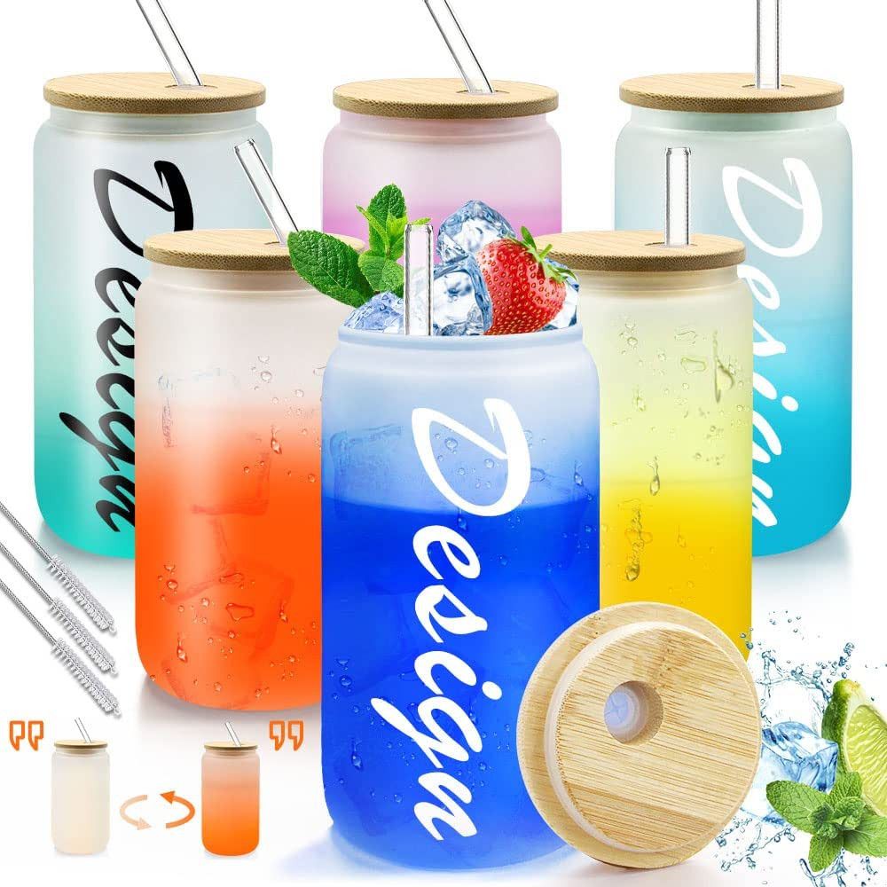 Color Changing Cups with Lids And Straws, 6-Pack Sublimation Glass Blanks with Bamboo Lid, 16oz C... | Amazon (US)