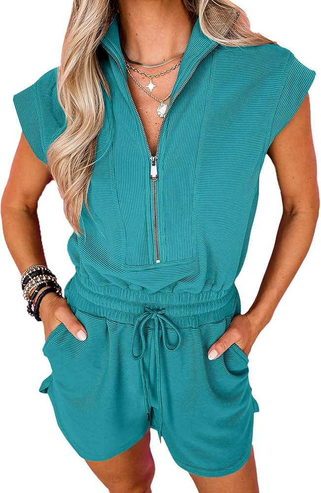 Rompers for Womens Summer Half Zip with Pockets | Amazon (US)
