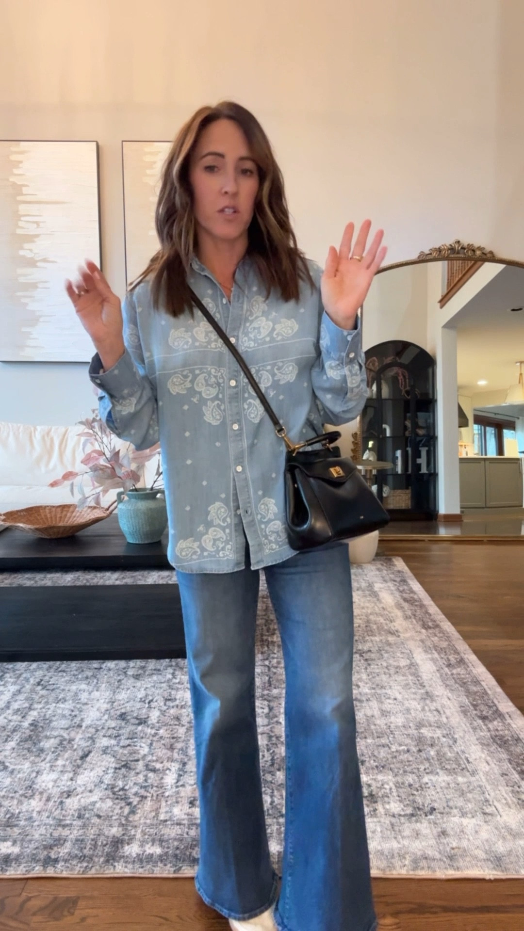 Bandana print chambray shirt. 
Size small
Casual style idea here 

#LTKSeasonal #LTKootd #LTKOver40