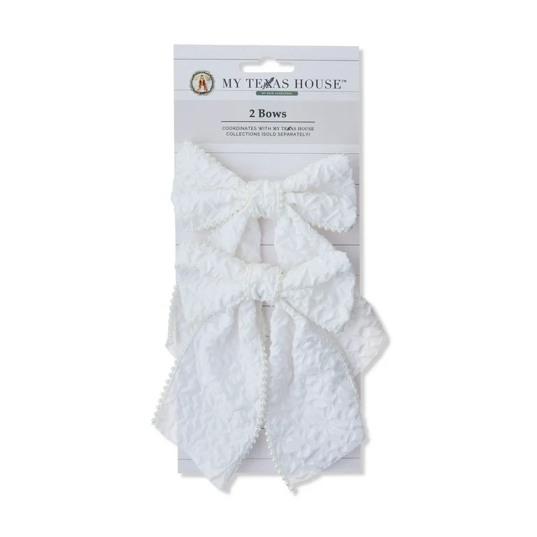White Beaded Decorative Christmas Bows, 4" x 6", 2 Count, by My Texas House | Walmart (US)