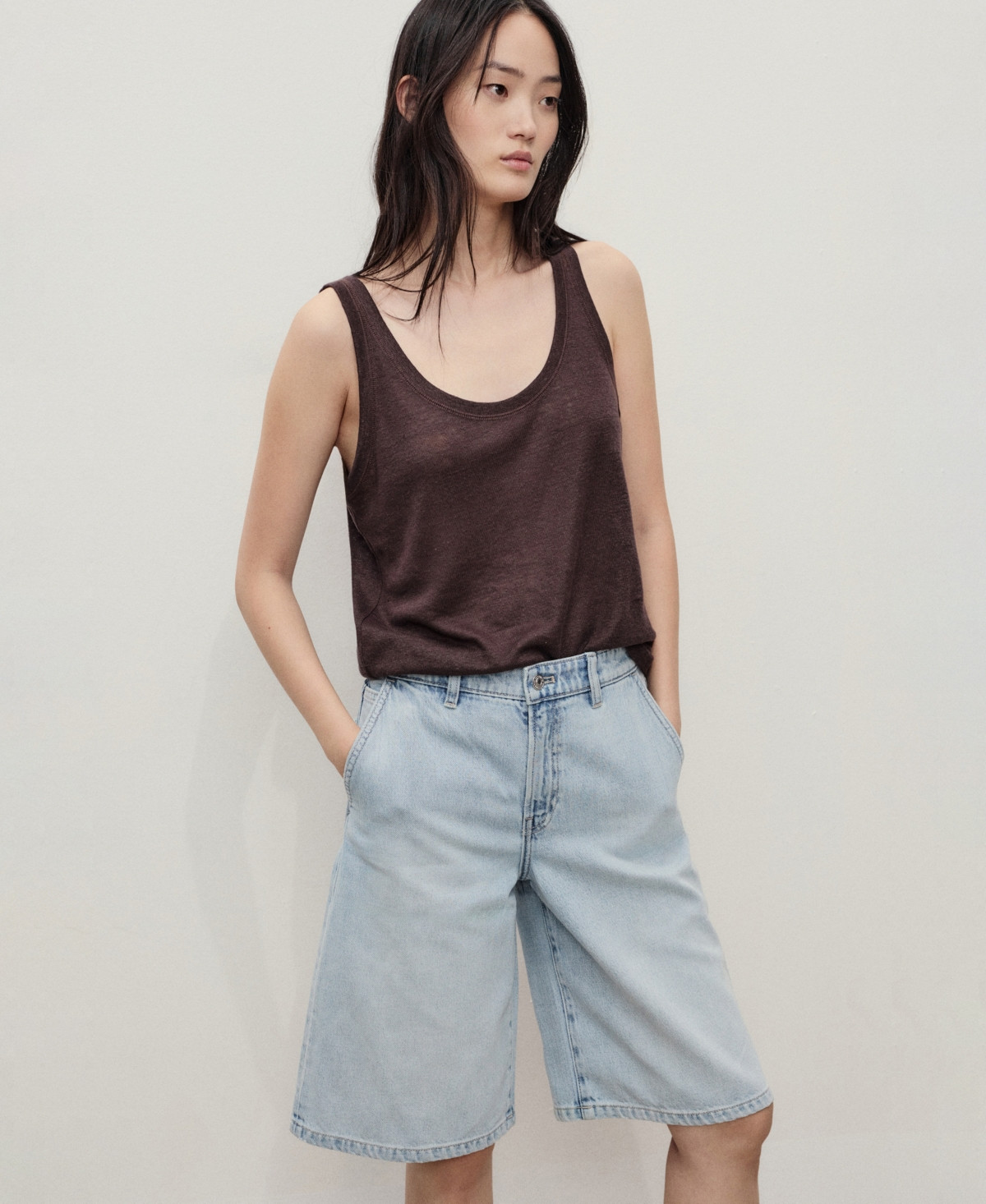 Mango Women's Straight-Fit Mid-Rise Denim Shorts - Light Blue | Macy's