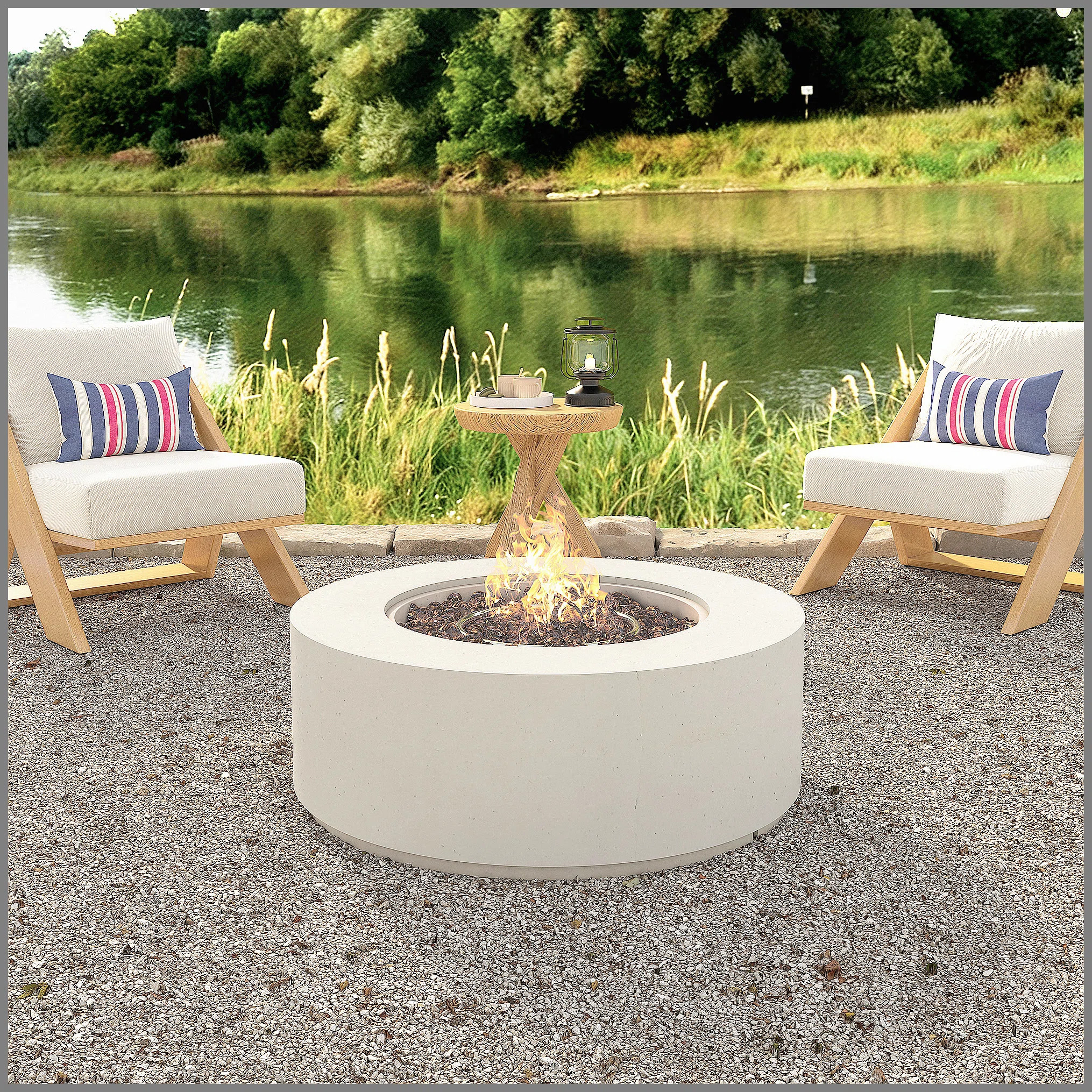 MGO Outdoor Propane Fire Pit - 38.2" Round with Faux Stone Finish, Outside Fire Pit Table with 50... | Wayfair North America