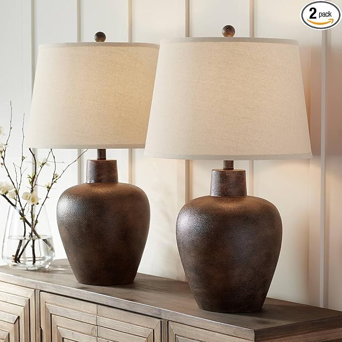 Regency Hill Glenn Farmhouse Rustic Southwestern Table Lamps 27" Tall Set of 2 Dark Terra Cotta T... | Amazon (US)