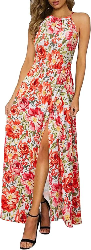 KILIG Women's Summer Floral Beach Flowy Split Maxi Long Dresses | Amazon (US)