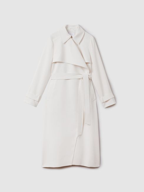 Reiss White Etta Double Breasted Belted Trench Coat | Reiss UK