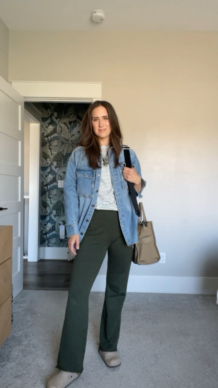 An easy spring look with knit pants (sold in a set), graphic tee (on sale for under $40), denim jacket & clogs. And my all time favorite tote. #springoutfit #amazonfinds #knitpants #graphictee #clogs #totebag 

#LTKFind #LTKstyletip #LTKunder50