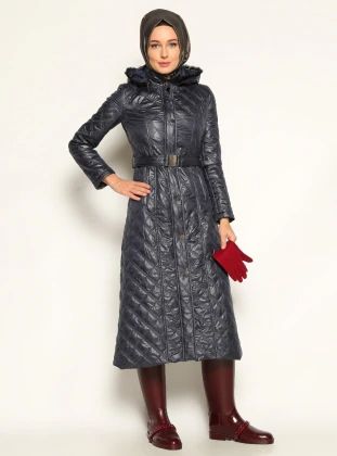 Quilted Coat - Navy Blue - Vivezza | Modanisa (US)