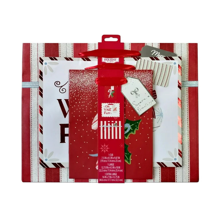 Multicolor Stripes/Candy Cane/Ornament Christmas Paper Gift Bag Set, Assorted Sizes, by Holiday T... | Walmart (US)