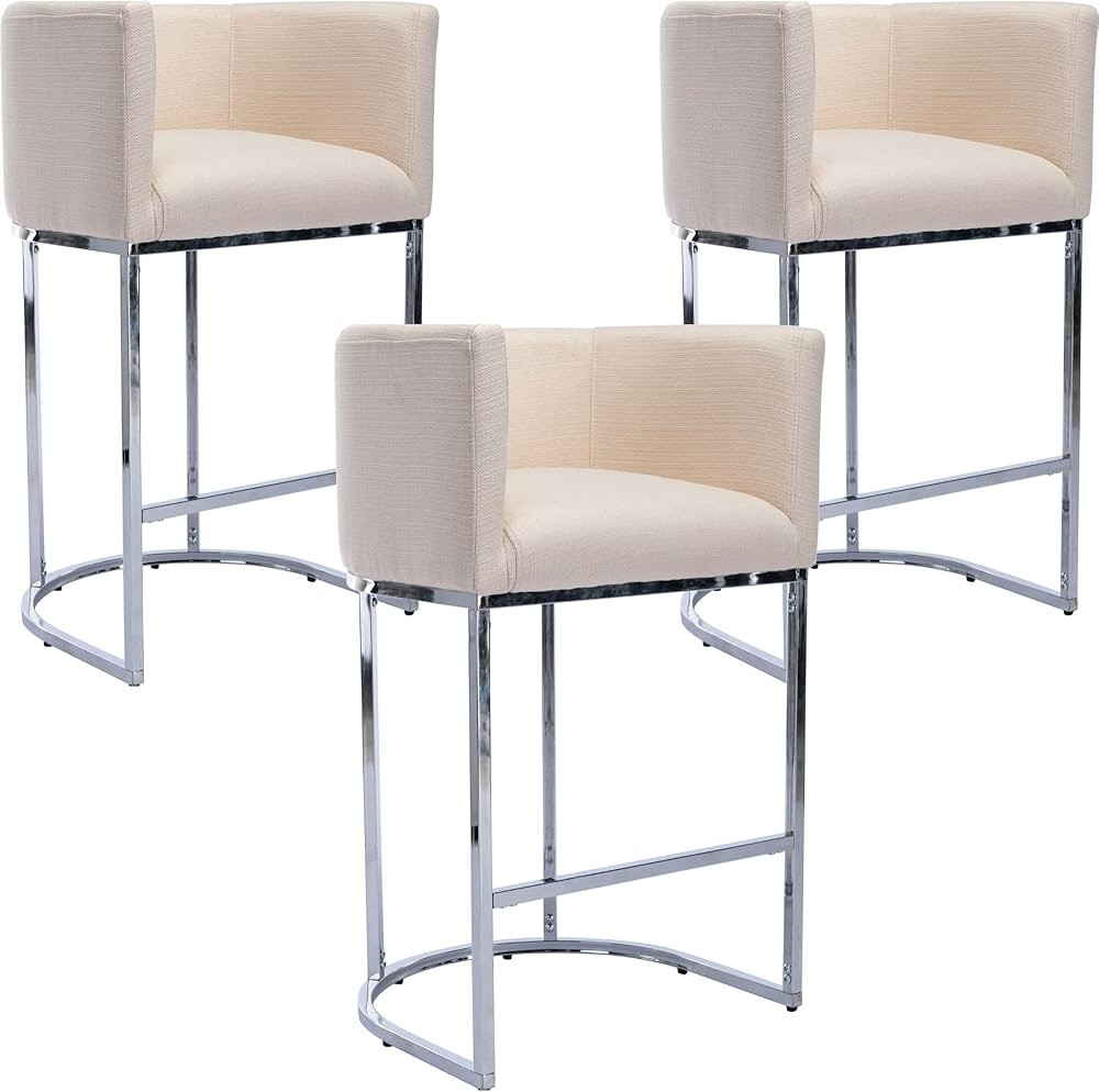 BESTANO Modern Counter Height Linen Upholstered Bar Stools Set of 3, 29" Kitchen Counter Island S... | Amazon (US)