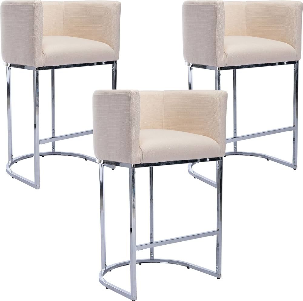 BESTANO Modern Counter Height Linen Upholstered Bar Stools Set of 3, 29" Kitchen Counter Island S... | Amazon (US)