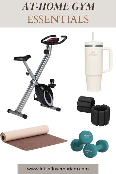 My at home gym essentials 🤍 yoga mat, ankle weights, dumbbell, water bottle, Stanley cup, sports bike (this folds slightly so you can store it ) 

#LTKeurope #LTKSeasonal #LTKFitness