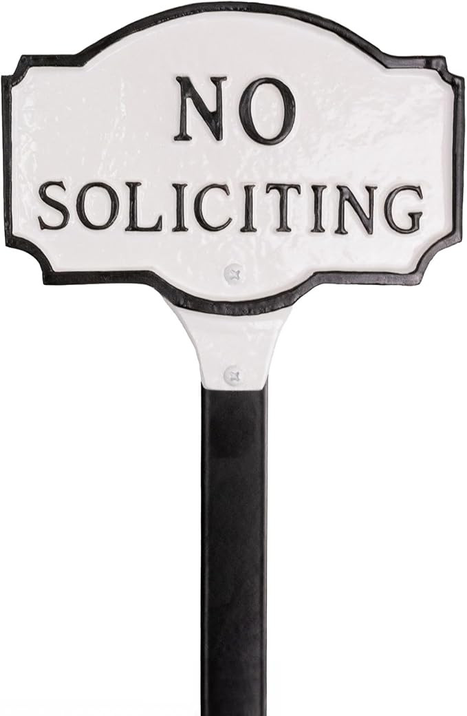 4.5" x 7.15" Petite Montague No Soliciting Statement Plaque Sign with Lawn Stake - White/Black | Amazon (US)